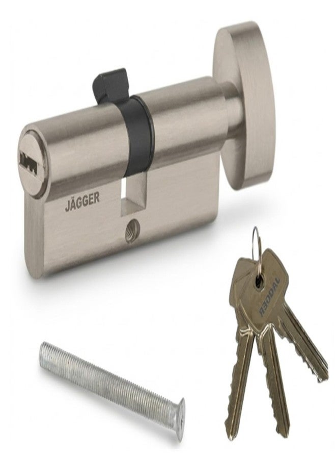 JAGGER قفل أسطواني Jagger JAG344 مقاس 70 مم | مفتاح من جانب واحد ومقبض من جانب واحد | أسطوانة بديلة كاملة الحجم لقفل نقر للأبواب | للأبواب المنزلية والفندقية (زنك [70 مم]، قفل نقر) - Image 1